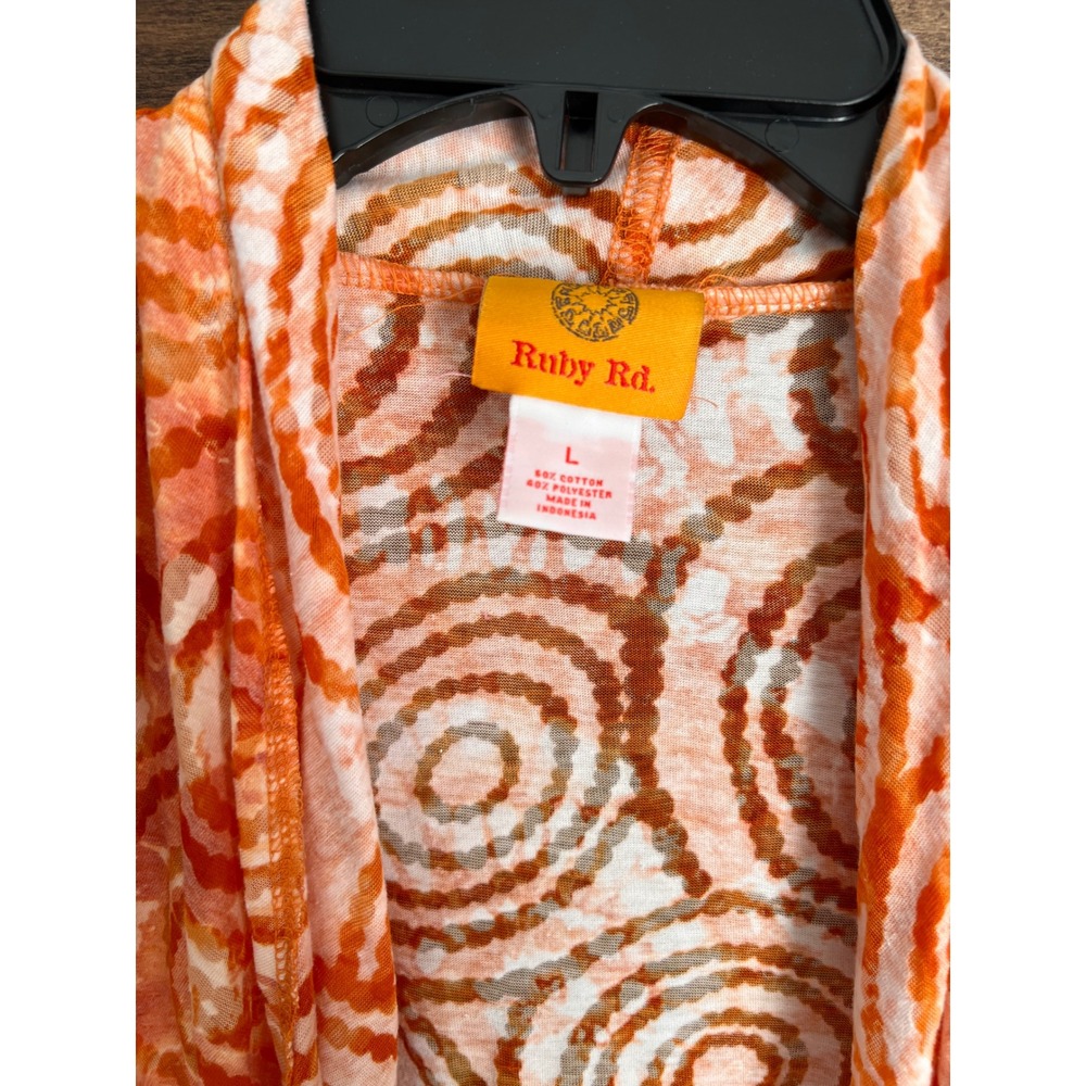 Ruby Rd Womens Orange Circle Print Tie Front Cardigan 3/4‎ Sleeve Knit Top Large - Picture 4 of 13